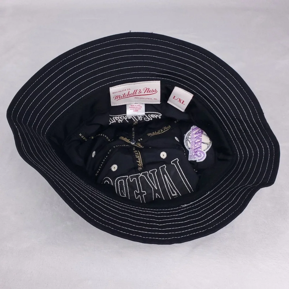 LA Lakers Mitchell & Ness NBA Bucket Hat‎ Embroidery Logo Black New